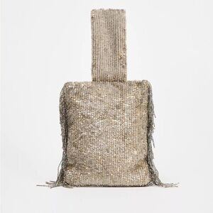 Zara FRINGED SEQUIN MINI BUCKET BAG